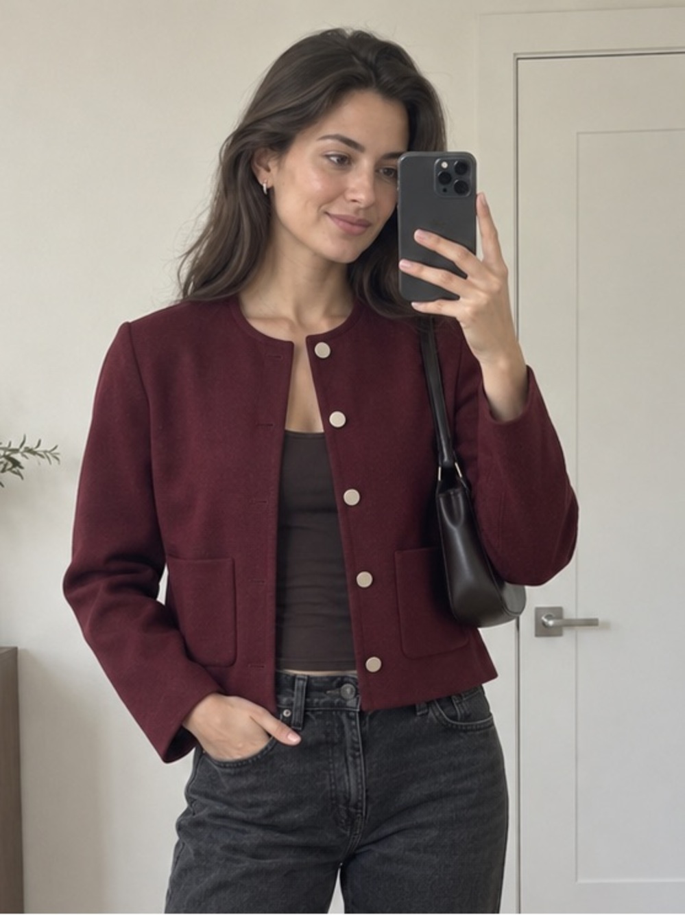 Theory Burgundy Urban Melton Wool Cashmere Cropped Jacket Size 4